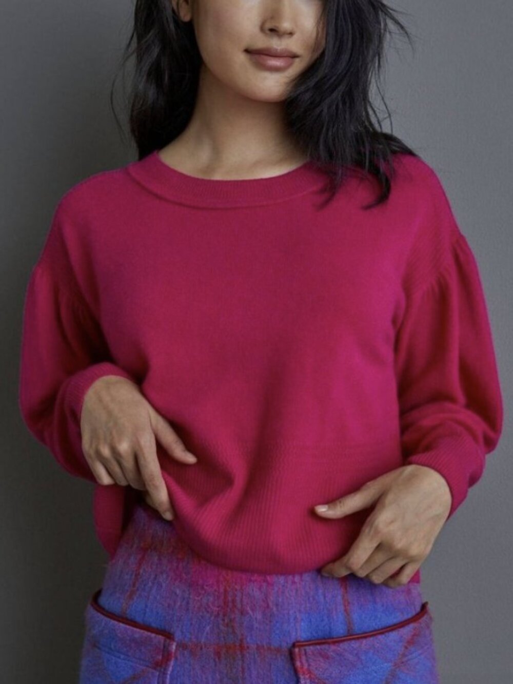 Anthropologie Maeve Eliza 100% Cashmere Sweater Puff Sleeve Pink Size Small